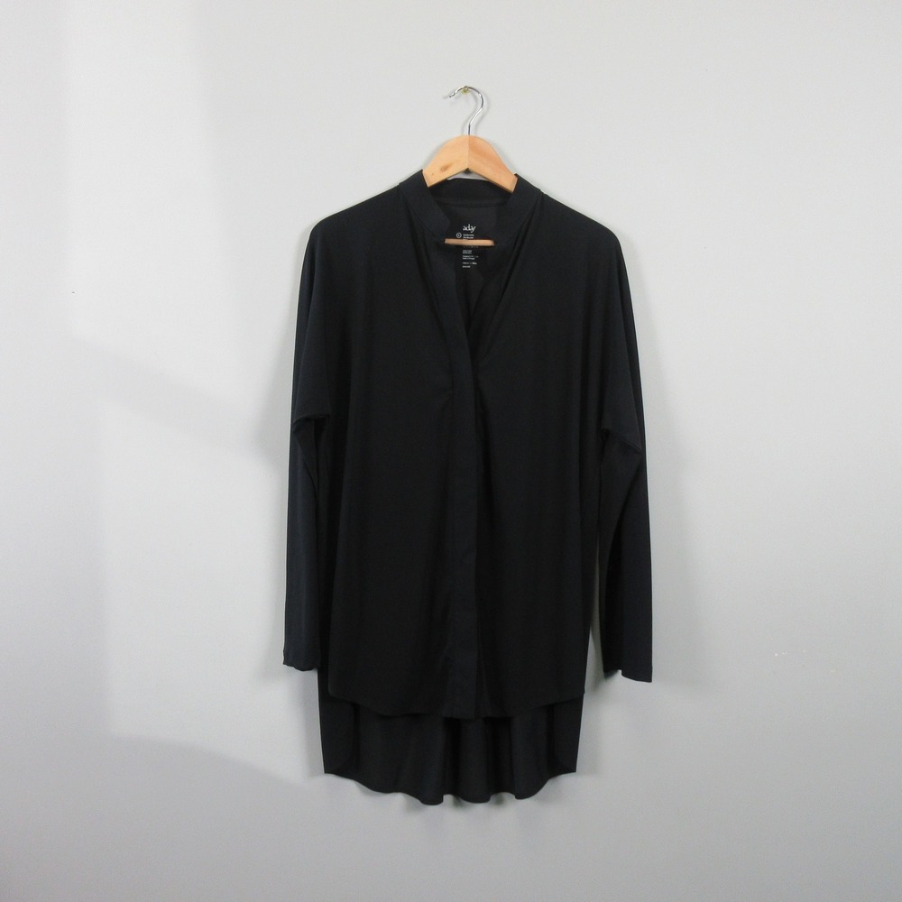 Aday Something Borrowed Blouse Tunic Black Recycled Nylon Long Sleeve Top XL